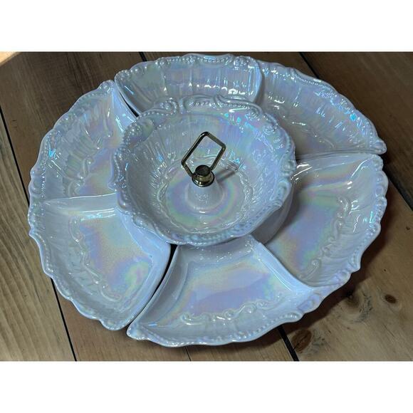 Vintage 4 Piece Divided Fruit Serving Tray dipping bowl.Kitchen Marked Cali. USA - Picture 1 of 9